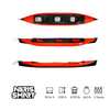 This is a three person folding kayak, red top, black bottom.