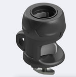 Compact black BORIKA lock designed for secure installation on a C-shaped profile (FS218), featuring a robust clamping mechanism and easy-mount base.