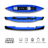 Blue and black Neris Smart foldable touring kayak with two seats, shown from top and side views.