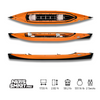 Orange and black Neris Smart Pro foldable touring kayak with two seats, shown from top and side views. Dimensions and specs: 17.55 ft length, 2.82 ft width, 58.2 lb weight, maximum load 551.16 lb, two seats.