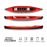 Red and black Neris Smart Pro two-seat kayak shown from top and side views.