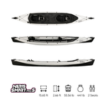 Neris Tandem Pro is a two-seated foldable kayak. This one is available in white and black. The upper part is white, while the bottom one is black.