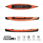 This is a Neris smart pro tandem kayak, orange top, black bottom