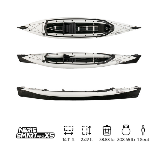 Neris smart pro xs is a single seater kayak. This one it's been done in white and black