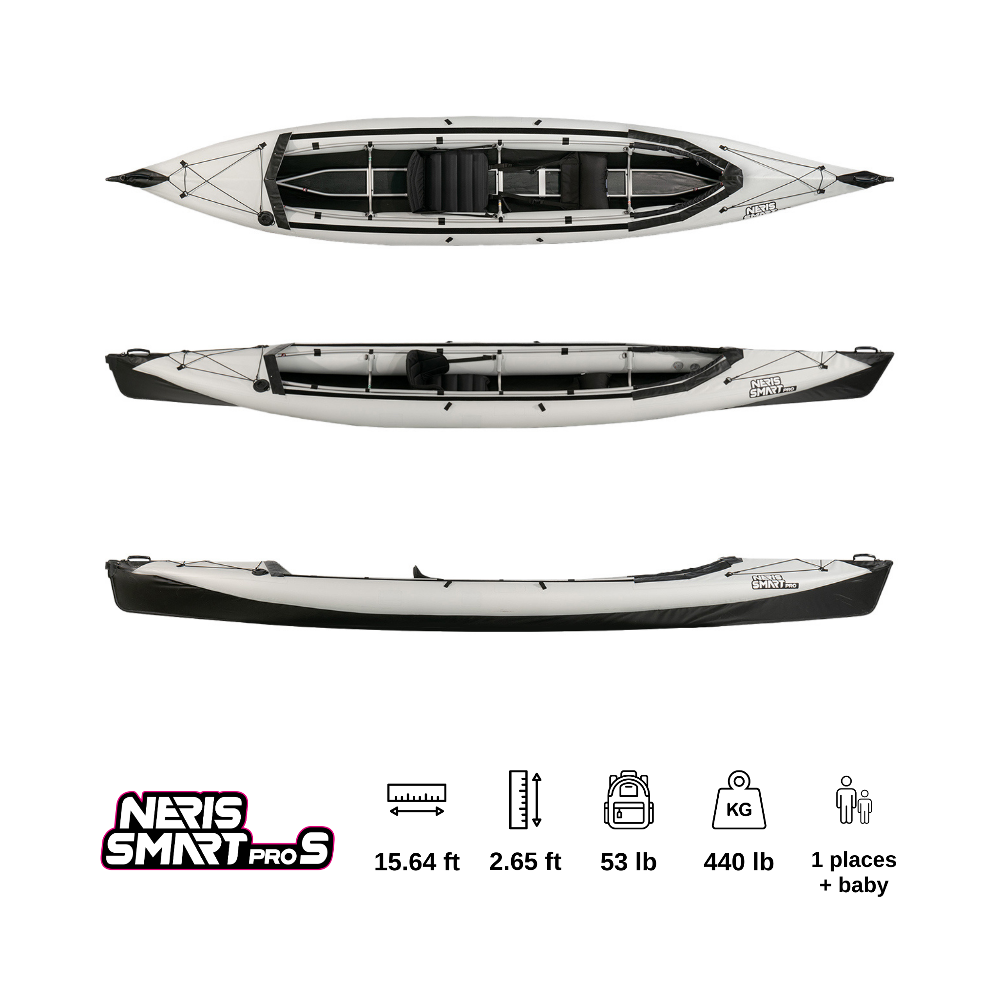 Neris Pro S Double Seater Kayak in White and Black