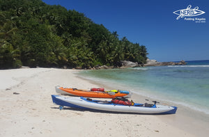 Two Neris Kayaks parked on the beach. Seychell islands. 